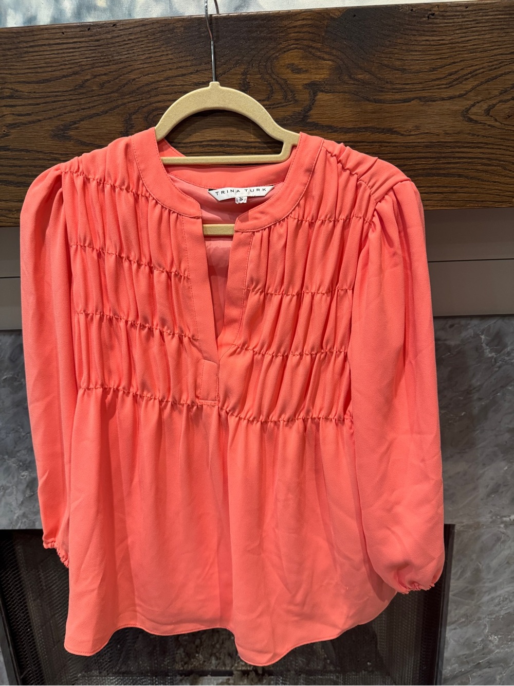 Trina Turk Coral Smocked Tunic Blouse